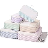 Narwey 7 Set Striped Packing Cubes for Travel Carry on Suitcase Luggage Organizer Bags for Kids Women Men, Durable Packing Organizers Bag, Travel Essentials Accessories (Stripe Combined)