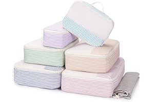 Narwey 7 Set Striped Packing Cubes for Travel Carry on Suitcase Luggage Organizer Bags for Kids Women Men, Durable Packing Organizers Bag, Travel Essentials Accessories (Stripe Combined)