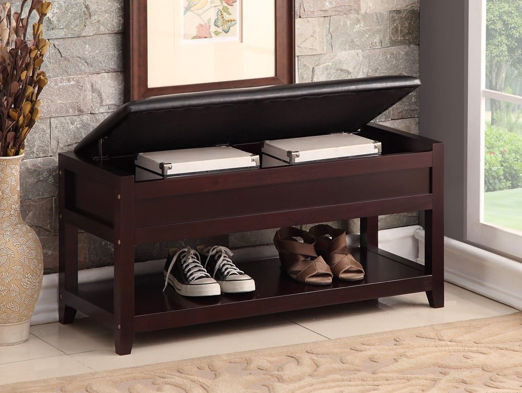 RAAMZO Espresso Bonded Leather Entryway Shoe Bench Shelf Storage Organizer: Kitchen & Dining