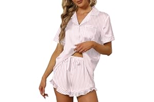 SAPJON Satin Silk Pajamas for Women 2Pcs Ruffle Notch Collar Sleepwear Button Down Short Sleeve Shorts Pjs Set Loungewear
