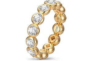 GONA CRYSTAL Created with Swarovski® Crystals 14K Gold Plated Stackable Rings, Bezel Set Pinky Ring Wedding Bands Promise Rings Eternity Band Rings for Women Birthday Anniversary Christmas Valentine's Day