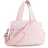 Gift for Women, Kid & Friend, Initial Girls Duffle Bag, Monogrammed Personalized Overnight Weekender, Birthday Gifts for Teen, Mom, Daughter, Grandmother, Dad (Pink, L)