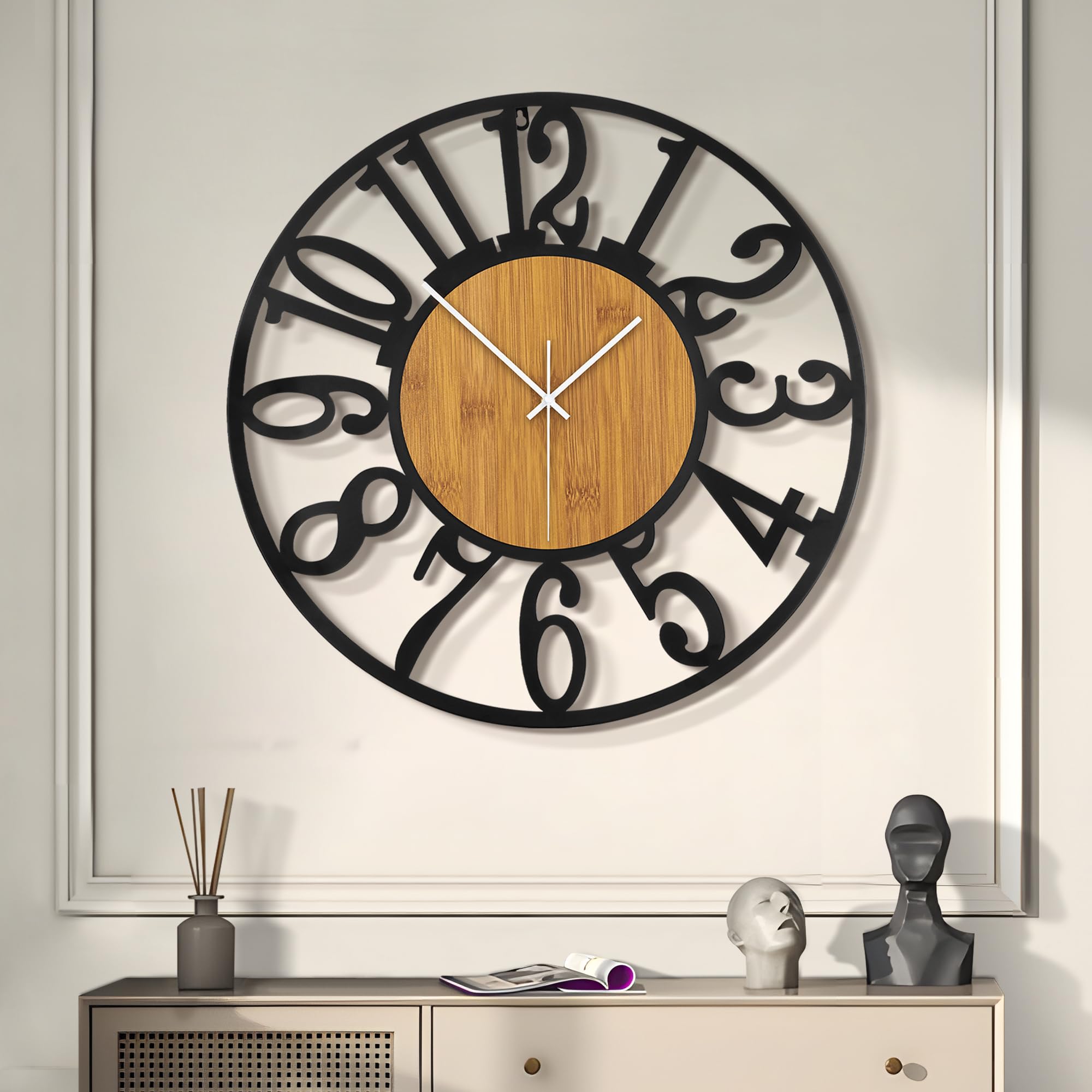LEIKE Large Wall Clocks,Silent,Non Ticking,Battery Operated Rustic Round Modern Big Wood Wall Clock for Living Room, Bedroom,Kitchen,Farmhouse,Office,Home Decor