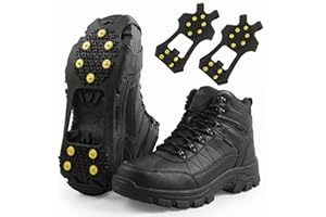 1 Pair of 10-Point Ice Cleats for Hiking Boots, Anti Slip Shoe Grippers for Snow and Ice, Removable Crampons for Trekking, Li