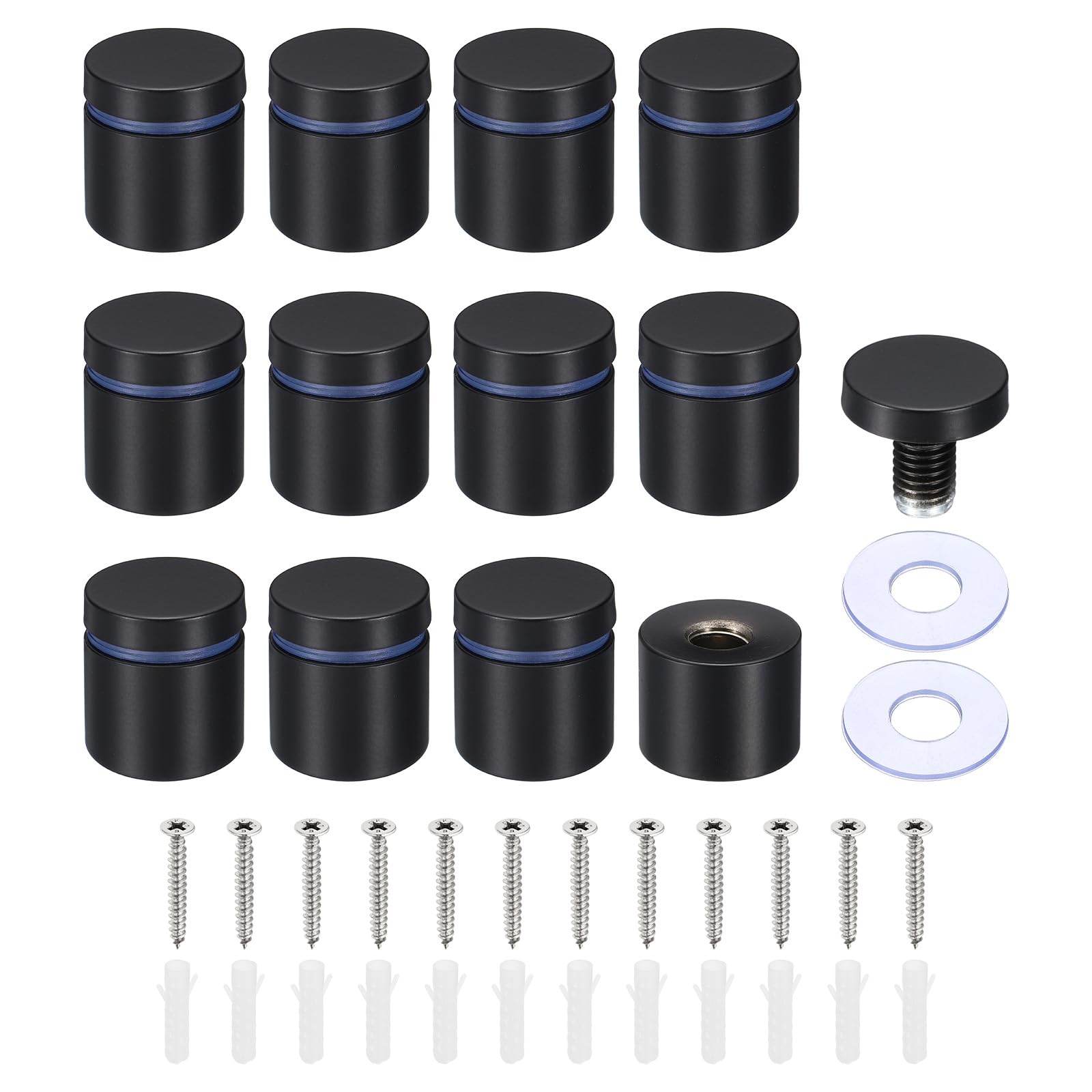 PATIKIL 1 x 1 Inch Sign Standoff Screws, 12 Set Stainless Steel Wall Standoff Mounting Hardware Advertising Glass Nail for Hanging Acrylic Picture Frame Acrylic Panel, Black