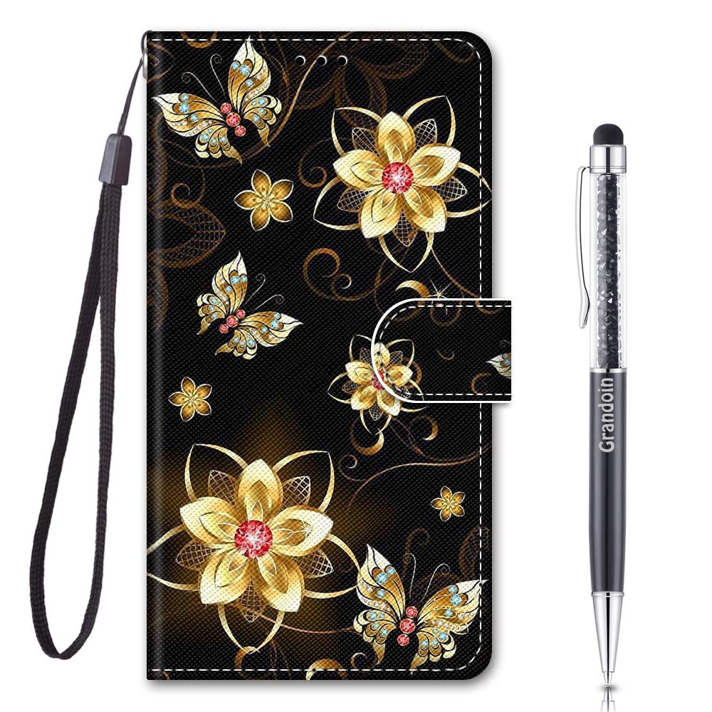 Grandoin Compatible with Xiaomi Redmi Note 11/ Note 11S Case, PU Leather Flip Cover Wallet Case with Magnetic Closure Stand Card Holder ID Slot Folio Soft TPU Bumper Protective Skin (Gold Diamond)