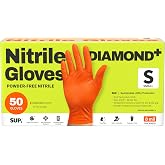 SUPER+ HEAVY DUTY Nitrile Gloves 8 Mil Diamond Texture Disposable Chemical Resistant Powder &amp;Latex Free Food Safe Orange 50Ct