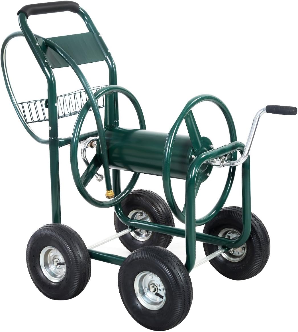 Metal Hose Reel Cart 80 M Garden Hose Pipe Reel With Basket Amazon.co