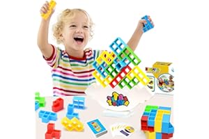 Carlerait 48Pcs Tetra Tower Balance Game Puzzle Block Stacking Toys, Fun Party Games for Kids Indoor Tetra Board Games for Adults and Family