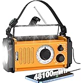 48100mWh Crank Emergency Weather Radio,5-Way Powered Solar Hand Crank Radio,Portable NOAA AM FM Radio Wind up Radio,Crank Fla
