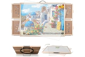 BuilderButler 2000 Pieces 2-in-1 Tilting & Rotating Puzzle Board, 40.16"x28.5"Portable Puzzle Table with 4 Drawers & Cover
