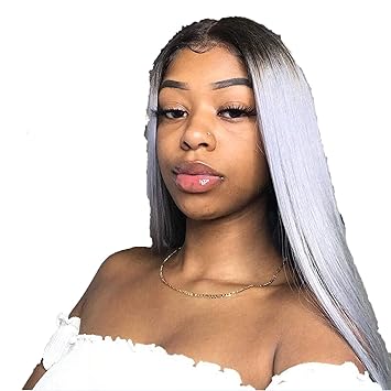 Amazon Com Middle Part Human Hair Lace Front Wigs Silver Grey