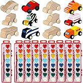 Dcocdeely 36 Sets Valentines Day Crafts Kids, Wooden DIY Car Toys with Heart Watercolor Paint Unfinished Wood Cars for School Family Arts Crafts Party Favors (36)
