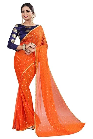 Orange Coloured Georgette Fabric Embellished Saree With Blouse Piece For Women