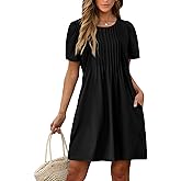 SAMPEEL Womens Pleated Front Summer Dresses Casual Short Sleeve T Shirts Dress with Pockets Vacation Beach Cover UP