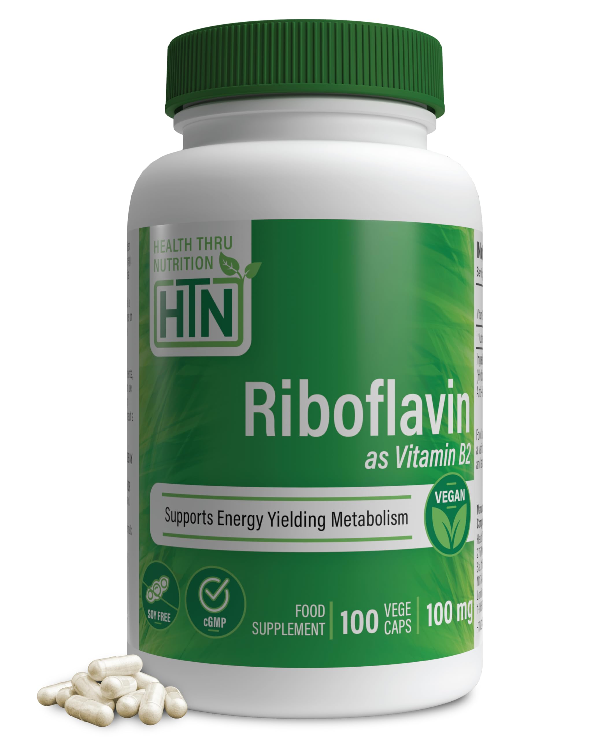 Riboflavin B2 100mg 100 Vege-Capsules (Non-GMO & Gluten-Free) by Health Thru Nutrition (100)