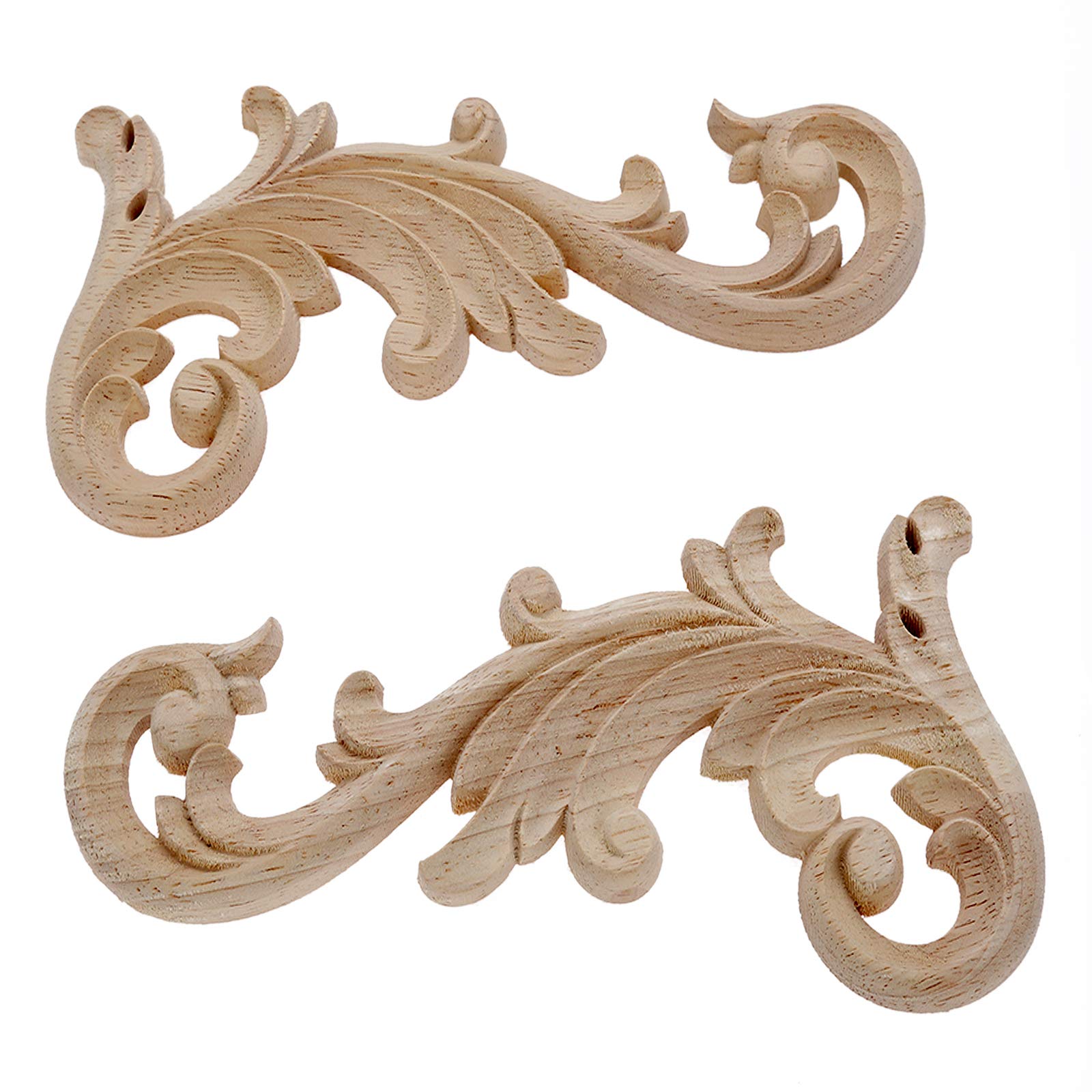 MUXSAM 1-Pair Carved Wood Applique, Long Decorative Mouldings Unpainted DIY Woodcarving Corner Onlay Decals Home Decor for Furniture Door Cabinet Drawer Headboard Table 20x9cm/7.87x3.54inch