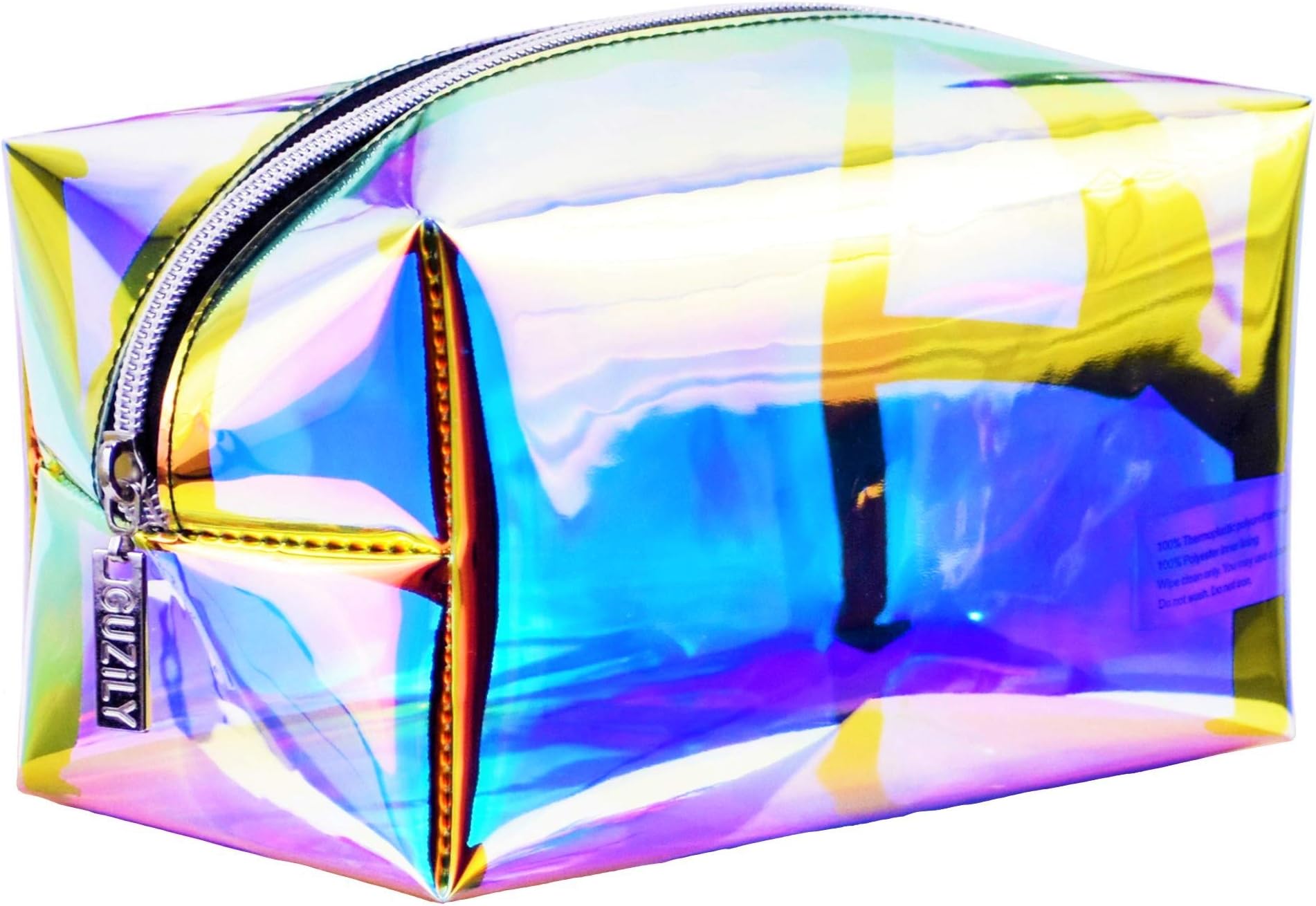 Guzily Holographic Makeup Bag, Cosmetic Bag, Toiletry Bag, Travel Pouch, Pencil Case, w Iridescence Rainbow Shiny Translucent Water Resistant Fabric, Unisex Makeup Organizer, 1 Large Holo Makeup Bag