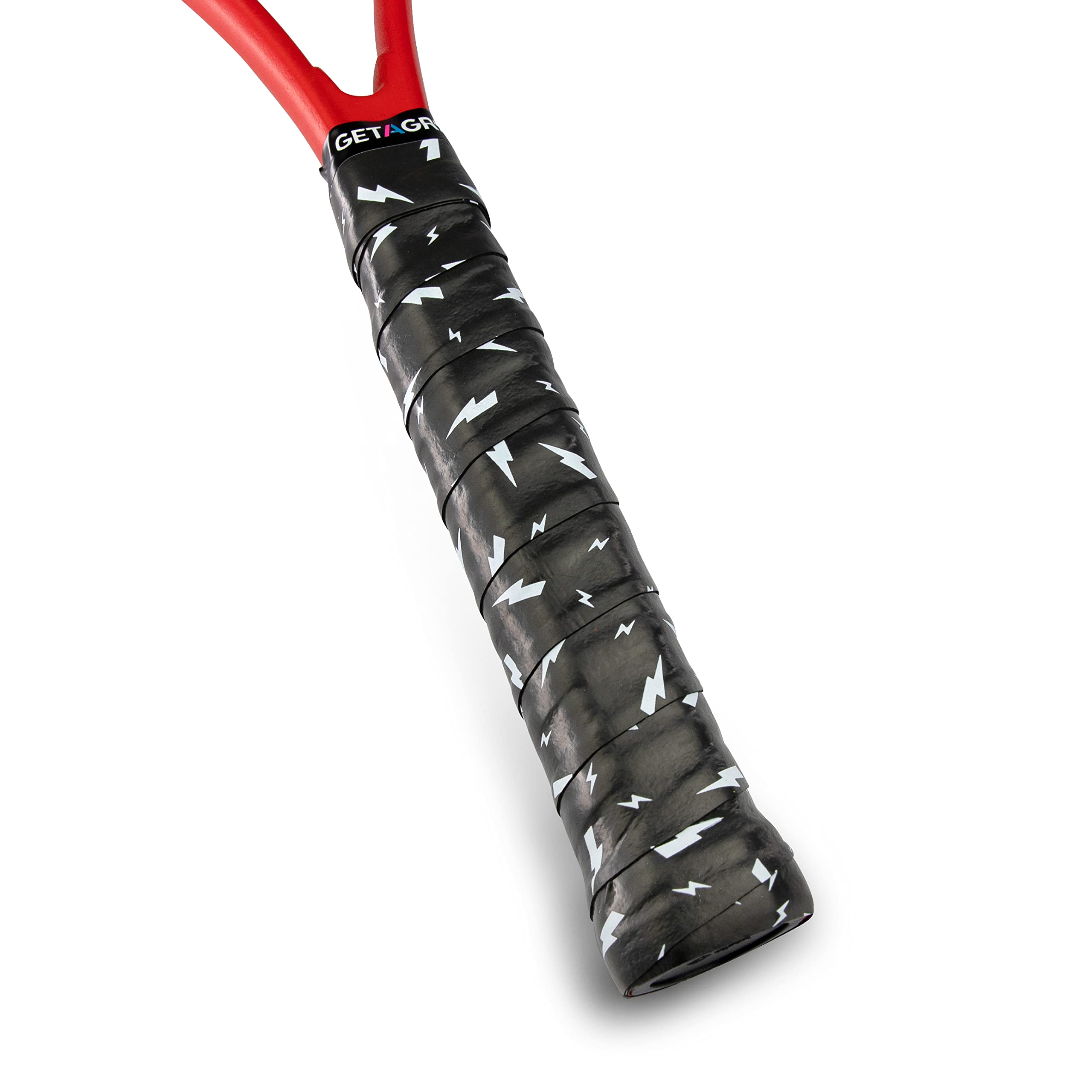 GET A GRIP - Custom Tennis Racket Grip Tape - Anti-Slip/Quick-Drying Tennis Overgrips - Precut Badminton Racket Grip with Finishing Tape - Squash Racket Grip Tapes (Charged Up (black), 1) — image 1