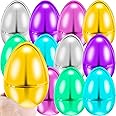 Haconba 12 Pack 6 Inch Metallic Easter Eggs Shiny Large Fillable Easter Egg Colorful Empty Plastic Egg for Easter Basket Stuffers Egg Hunt Party Decoration, 6 Colors