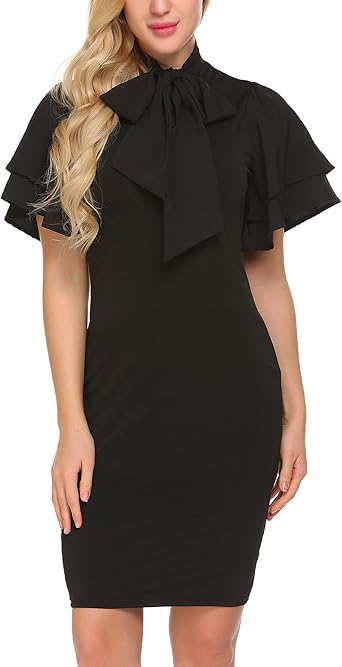 black dress with bow tie neck