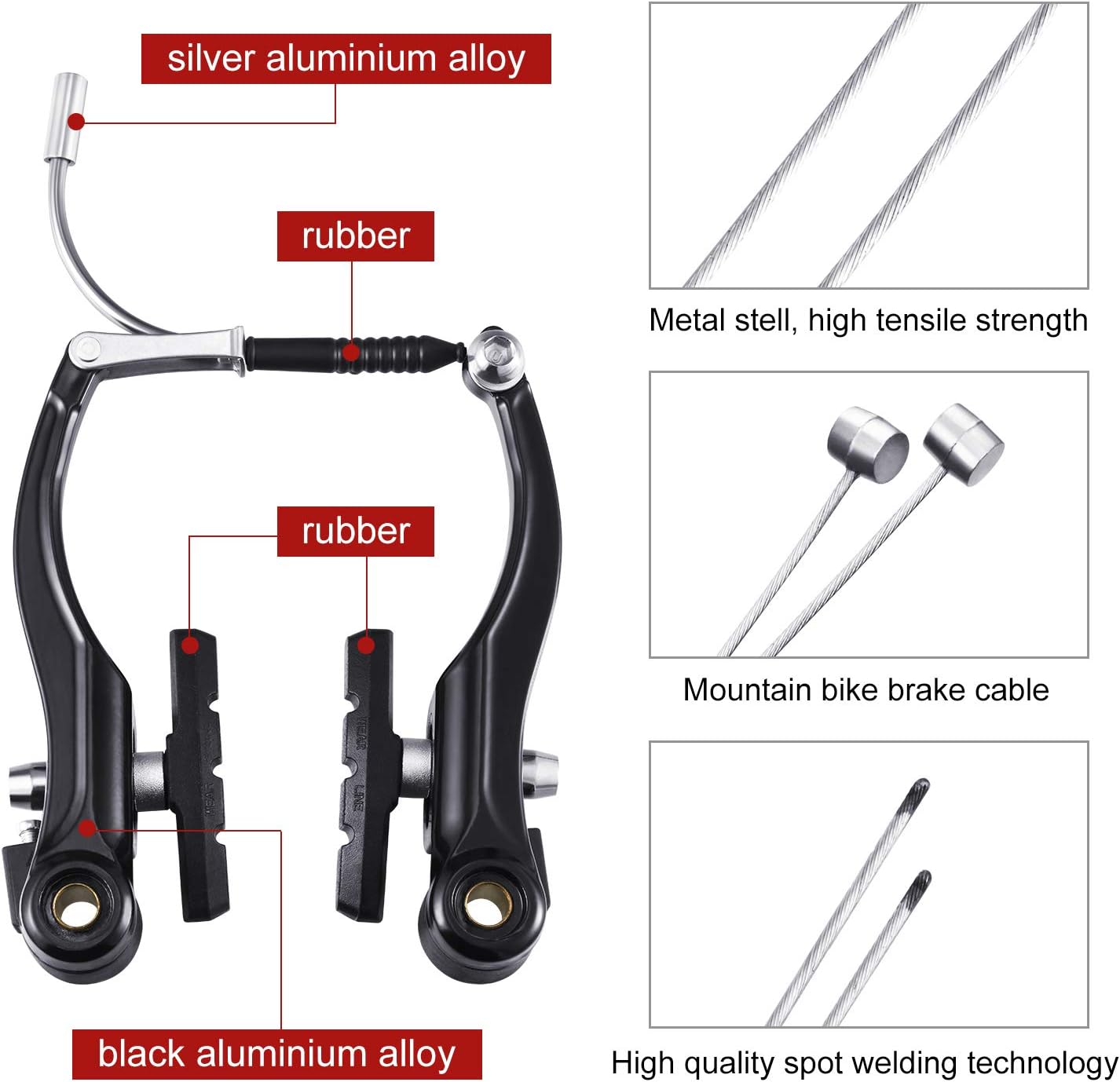 Boao 2 works Bike Brakes Set Universal Bike Brakes Mountain Bike Replacement for Most Bicycle and 2 Pieces Mountain Bike Brake Cables Bike Gear Shift Cable Wire - Image 4
