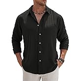 VOGSTART Men’s Vacation Casual Button Down Shirt Tencel Subtle Textured Shirts Lightweight Untucked Outfit for Beach (S-2XL)