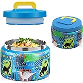 JXXM 8 Oz Thermo Food Jar for Hot & Cold Food for Kids, Insulated Lunch Containers Hot Food Jar,Leak-Proof Vacuum Stainless Steel Wide Mouth Lunch Soup Thermo for School (BLUE-Dinosaur)