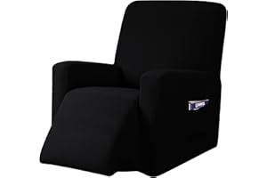 subrtex Recliner Chair Slipcover Stretch Lazy Boy Covers for Leather Furniture Protector Rocker Sofa Cover with Side Pocket (Recliner, Black)