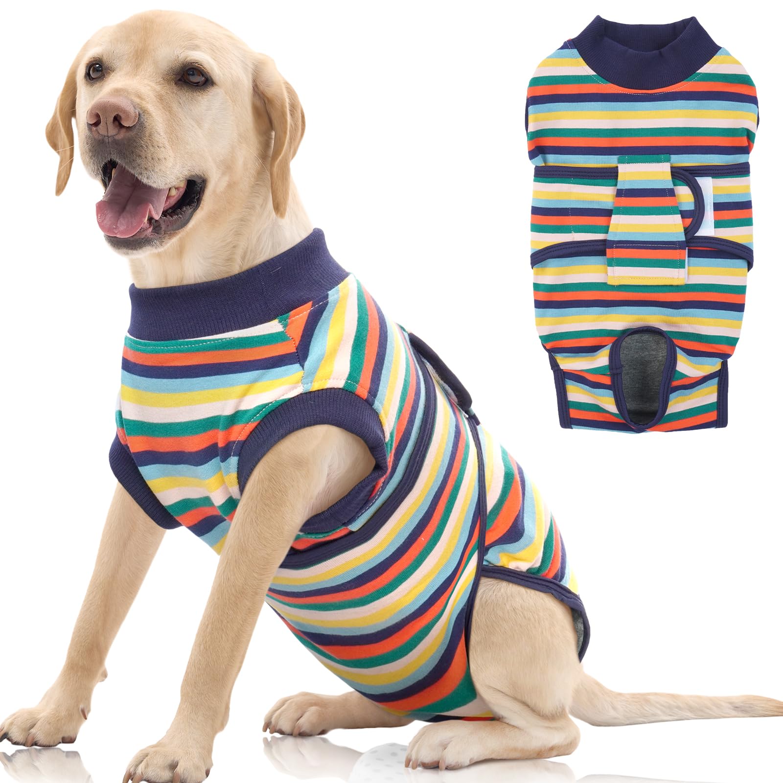 Photo 1 of FUAMEY Recovery Suit for Dogs After Surgery,Soft Breathable Dog Bodysuit E-Collar & Cone Alternative Surgical Suit,Male Female Dog Neuter Spay Suits Anti Licking Wounds Onesie Dark Blue Stripes XXL