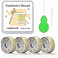 Conductive Thread 4 Bobbins 130ft/40m 60-80 Ω/m 2Ω/ft Smooth Sewable for Arduino Lilypad with Needle Threader