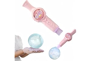 GENERIC Elastic Smoke Bubble Machine for Kids - Rechargeable Magic Bubble Wand with Lights & Sound, Includes Gloves & Spill-Proof Cup, Safe Bubble Solution, Green & Pink (Pink)