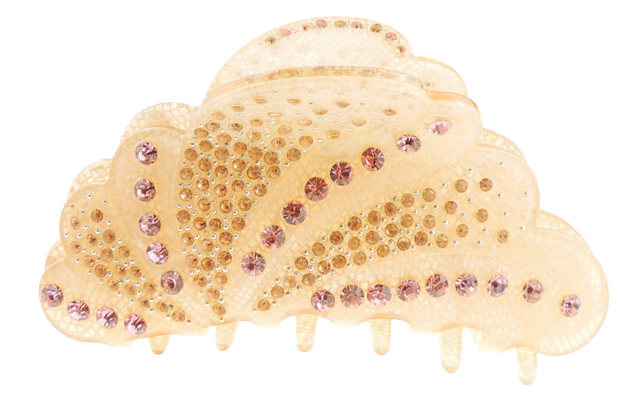 Extra Sparkly Women Girls Crystal Diamante Rhinestone Gems Wave Jaw Clip Octopus Clamp Grip Bridal Wedding Party Fine Thin Medium Short Styling Hair Butterfly Claw Peacock Wings Waves (Gold)