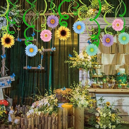 30Ct Summer Spring Sun Flower Hanging Swirl Decorations,Themed Birthday  Party,Party Supplies,Ceiling Decoratio