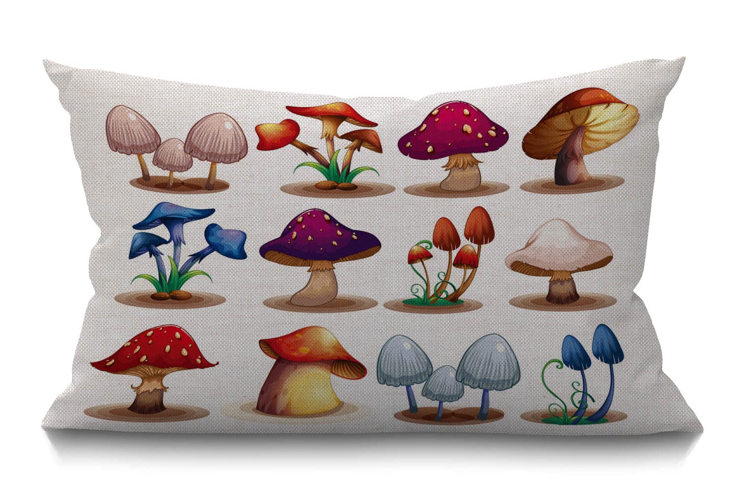 BGBDEIA Mushroom Variety Cushion Cover Outdoor Linen Pillowcase Wild Plants Throw Pillow Cover 30cm X 50cm Hippie Decorative Oblong Lumbar Pillow Case for Livingroom Sofa Bed,30x50cm 12x20 Inch