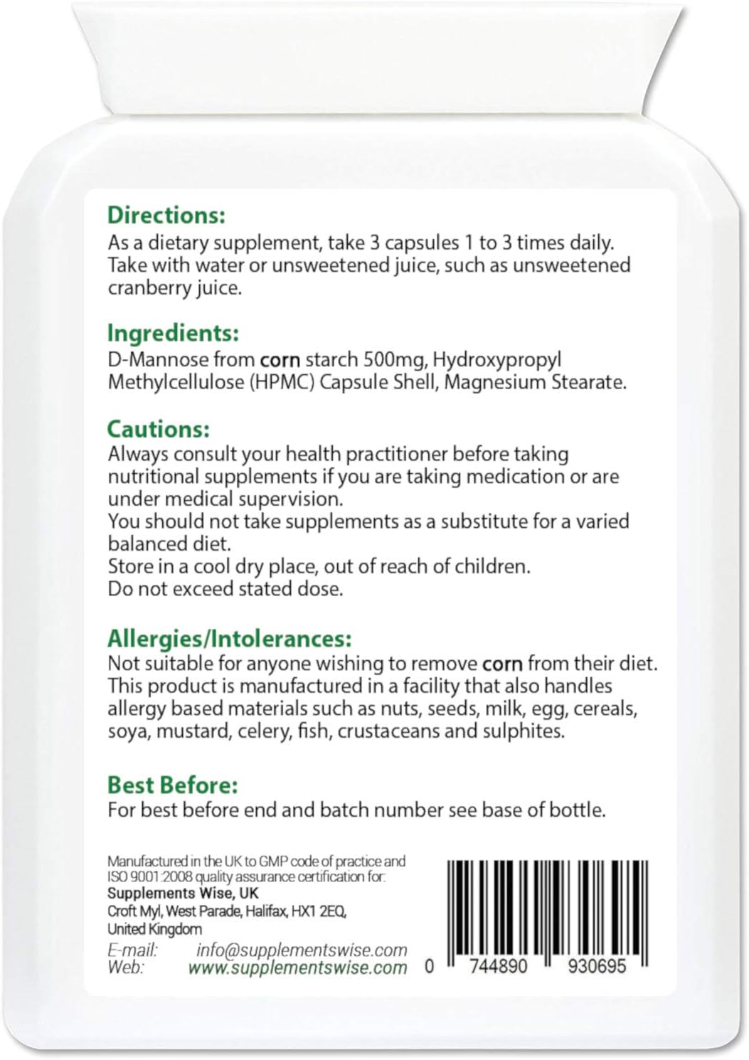 D-Mannose Capsules, 500mg x 90, Cystitis Treatment for Women, UTI Prevention, D Mannose Tablets for Urinary Infections - Image 4