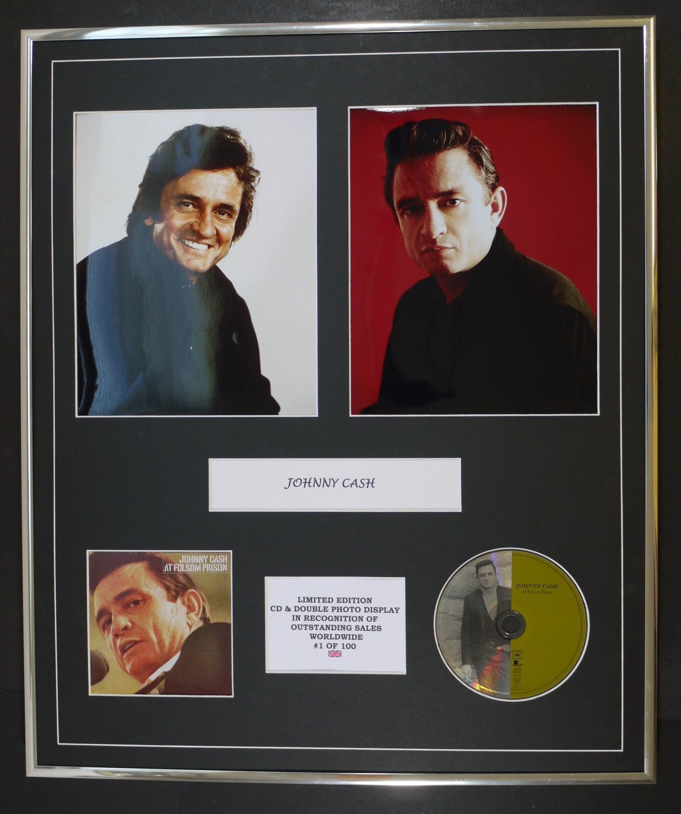 JOHNNY CASH/CD & DOUBLE PHOTO DISPLAY/LTD. EDITION/COA/AT FOLSOM PRISON
