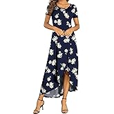 AYIFU Womens Summer Dresses High Low Slit Hem Casual Short Sleeve Maxi Dress with Buttons