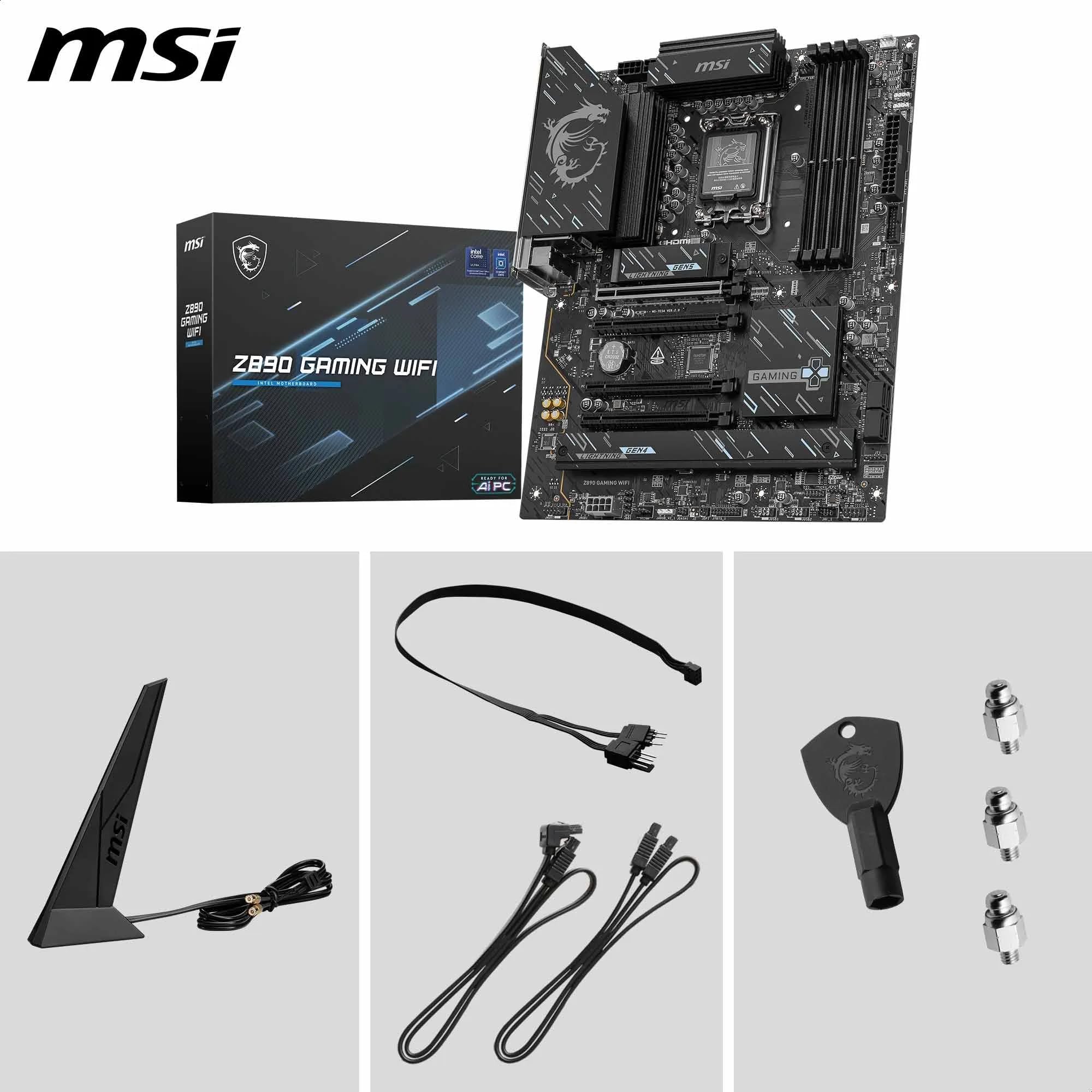 Z890 Gaming WiFi-Mainboard, ATX – Unterstützt Intel Core Ultra-Prozessoren (Series 2), LGA 1851 – DDR5-Memory Boost 8800+ MT/s (übertaktet), 1 x PCIe 5.0 x16, 1 x M.2 Gen5, 2,5-Gbit-LAN, Wi-Fi 7 7