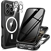 seacosmo for iPhone 16 Pro Case, Full Body Bumper with Built-in 9H Tempered Glass Privacy Screen Protector and Camera Lens Protector, Compatible with MagSafe, Shockproof Phone Cover, 6.3", Black
