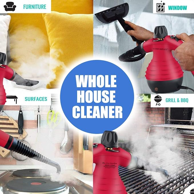 Comforday - Limpiador de vapor de mano multiusos con 9 accesorios ...