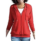 HTD Women Casual Full Zip Up Hoodie Basic Lightweight Long Sleeve Sweatshirt Solid Color Jacket With Pockets