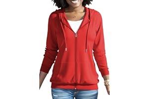 HTD Women Casual Full Zip Up Hoodie Basic Lightweight Long Sleeve Sweatshirt Solid Color Jacket With Pockets