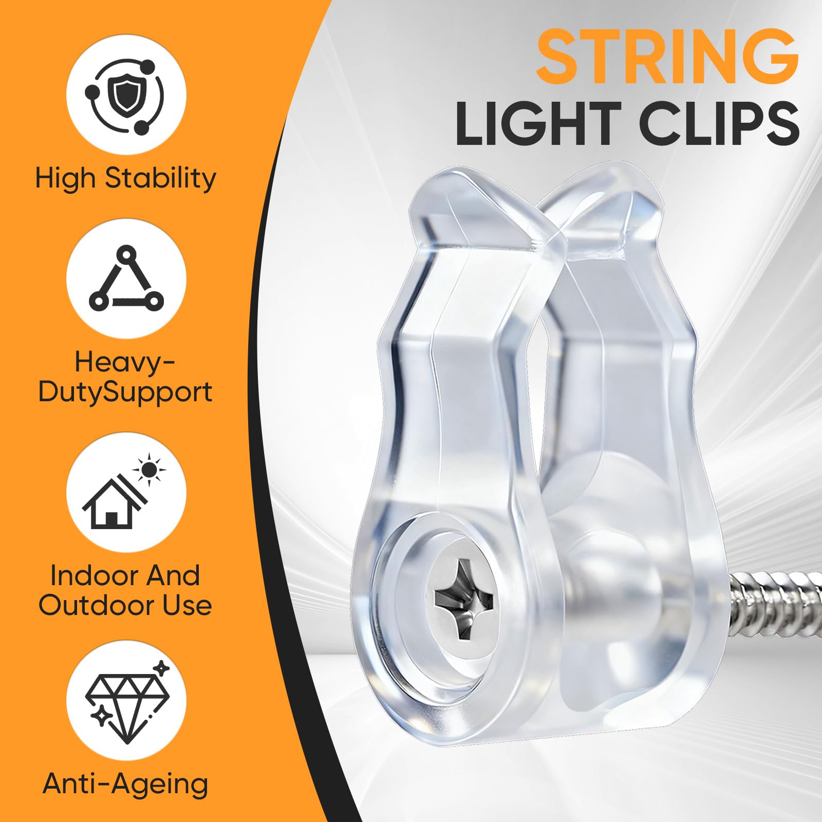 50 Stück Weihnachtslichter Haken mit Kreuzschlitz-Schraube, Haken zum Schrauben für Befestigung Lichterkette Außen, Lichterketten-Clips, Schraubhaken, Kabel & Christmas Decorations (Transparent) 3