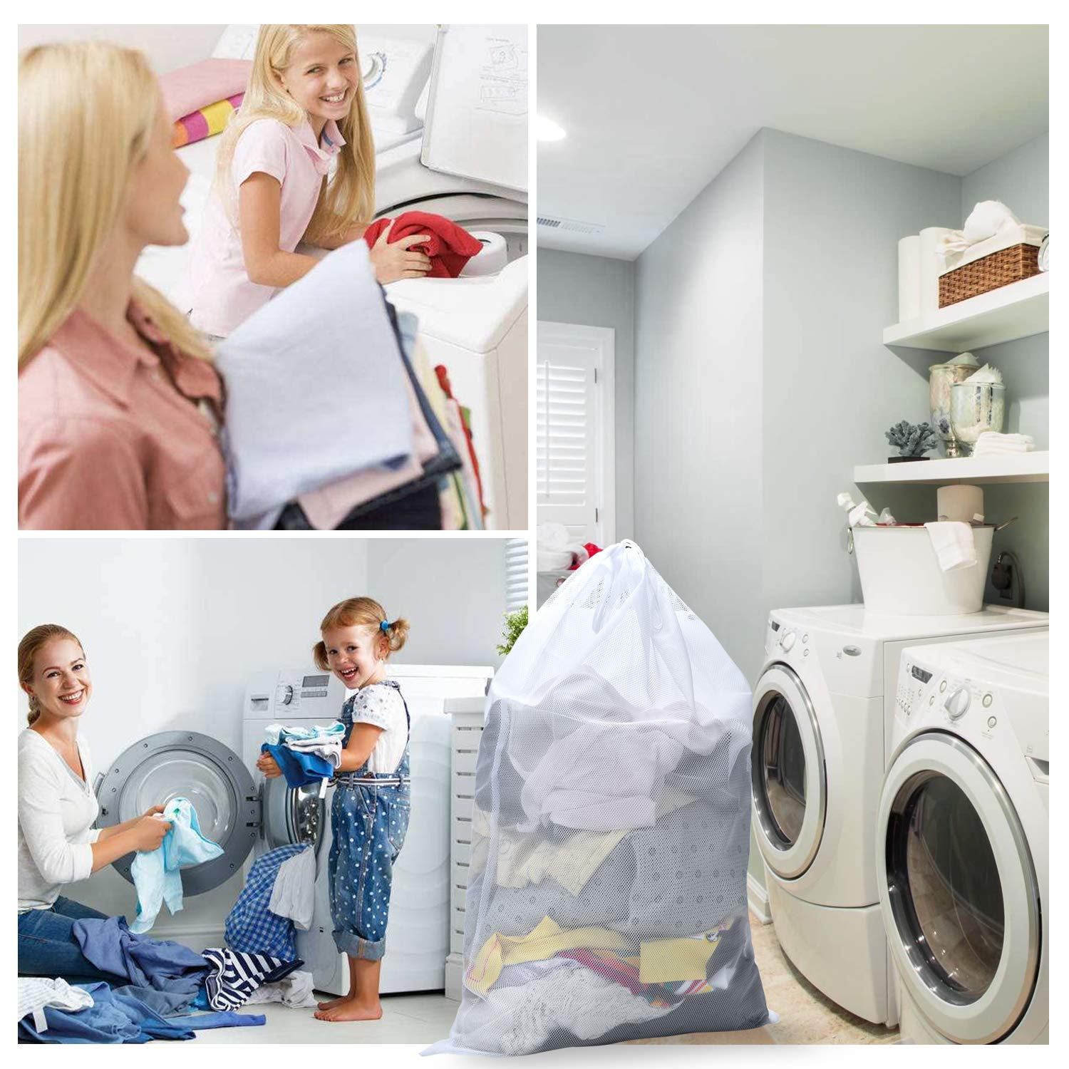 Laundry Hamper Bag, Large Laundry Backpack with Adjustable Shoulder Straps, Drawstring Lockable Door Hanging Bag for College Dorm, Bedroom, Bathroom (1 Laundry Backpack + 1 Laundry Mesh Bag)