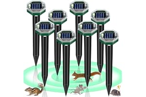 JAHYELEC Mole Repellent Solar Powered,8 Pack Gopher Repellent Ultrasonic Mole Stakes Spike Deterrent for Yard,IP65 Waterproof,Solar Rodent Repeller Outdoor,Get Rid of Vole Groundhog Snake,for Lawns Garden