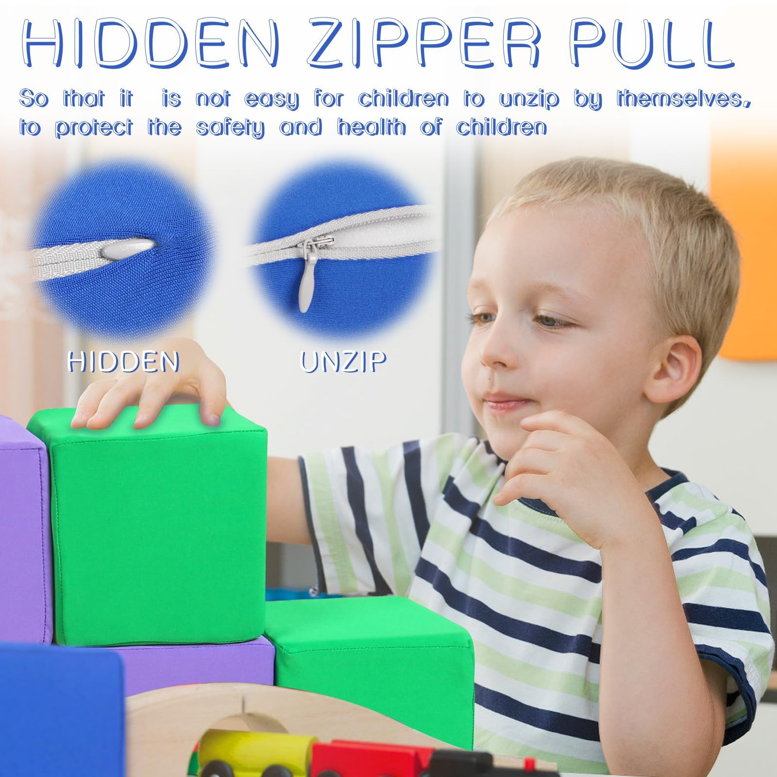 UHAPPYEE Toddler Foam Buliding Blocks - 12 Piece Fabric Covered in 2 Sizes Stacking Block Sets - Colourful Soft Play Set for Kids Idea for Building and Throwing Fun-Blue