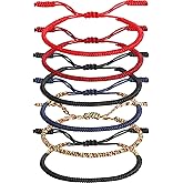 Yinkin 6 Pcs Tibetan Bracelet Buddhism Handmade Knot Rope Bracelet Woven Thread String Bracelet Lucky Multicolor String Thread for Men Women Friendship Couple