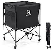 EVER ADVANCED Rolling Ball Storage Cart Lockable Wheels, 33x22.8in/45x25in Collapsible Garage Sports Equipment Organizer for Volleyball Basketball Tennis Toy Storage Multi-Sport Family Gym
