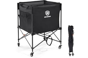 EVER ADVANCED Rolling Ball Storage Cart Lockable Wheels, 33x22.8in/45x25in Collapsible Garage Sports Equipment Organizer for Volleyball Basketball Tennis Toy Storage Multi-Sport Family Gym